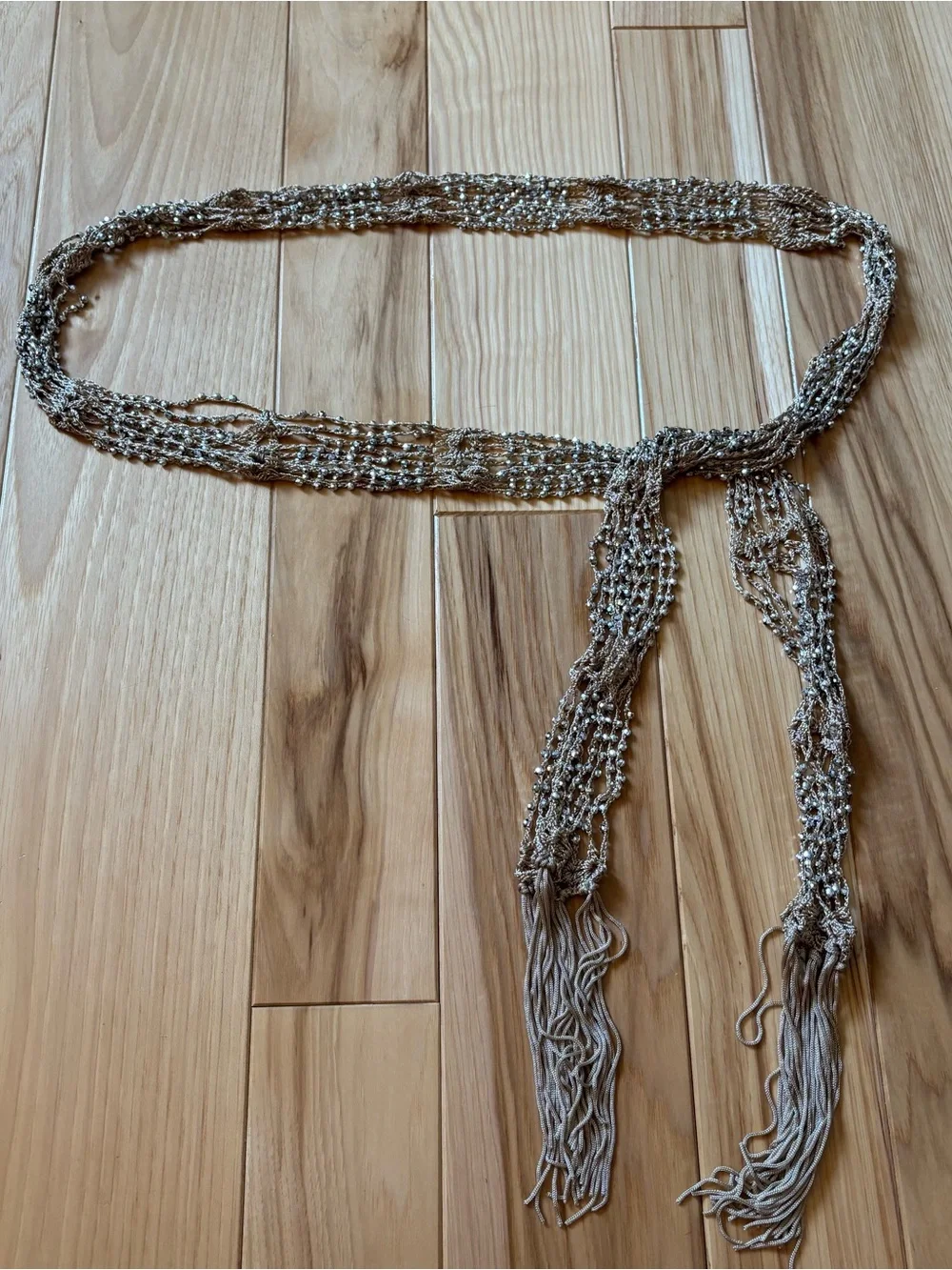 Y2K Boho Tan Silver Embellished Tie Belt or Necklace